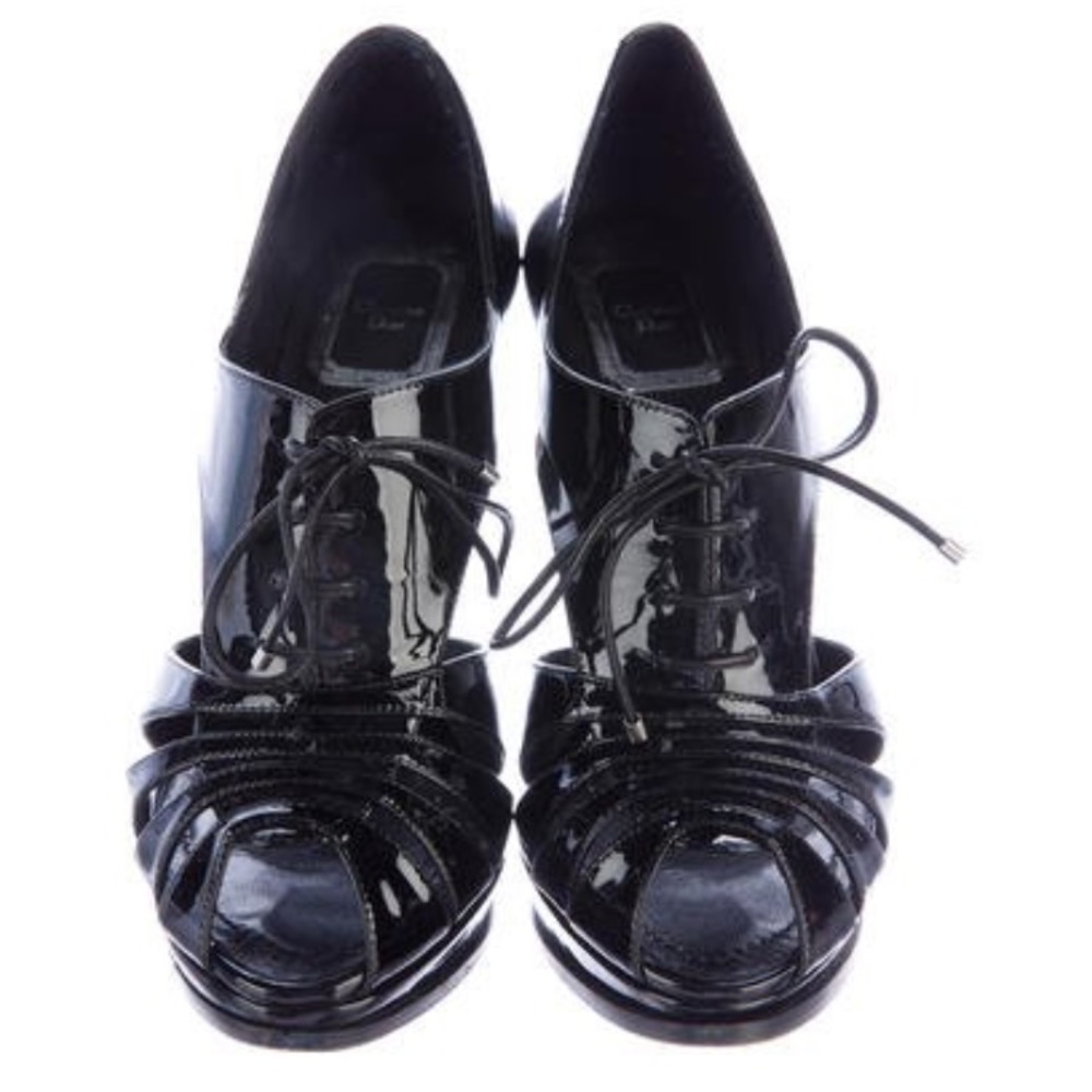 Dior Black Patent Leather Lace-Up Platform Heels